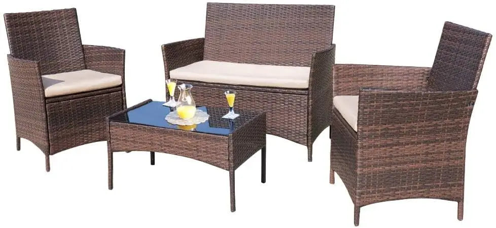 4 Pieces Outdoor Patio Rattan Chair Wicker Set