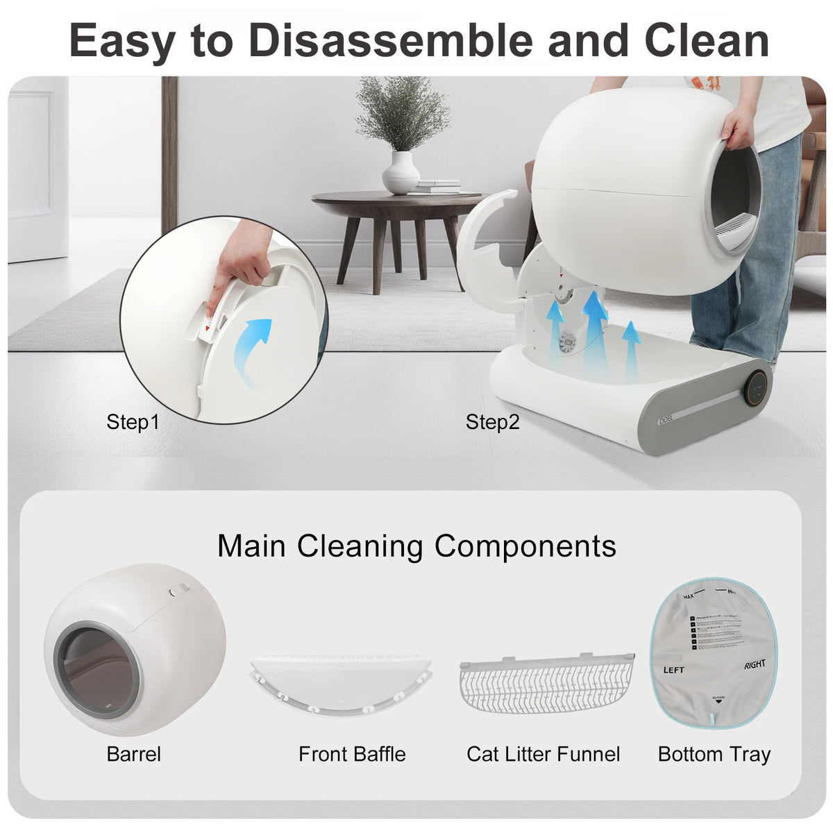 Automatic Smart Litter Box, Self-Cleaning Cat Litter Box 65L Large Capacity, APP Control, 2.4G WiFi Only, Ion Odor Neutralization, Compatible with Clumping Litters, Ideal for Multi-Cat Homes
