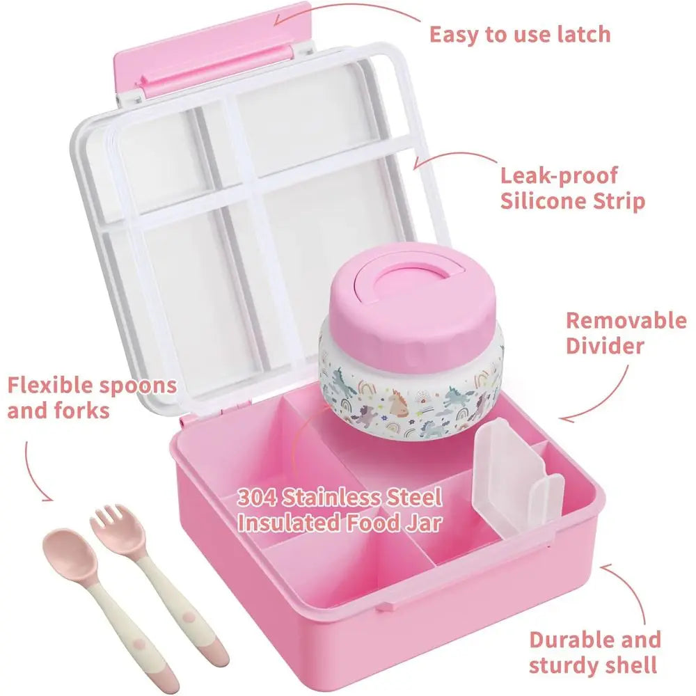 Thermo Food Container, 4-Component Lunch Box, Adjustable Divider, Leakproof, Includes Utensils