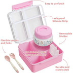 Thermo Food Container, 4-Component Lunch Box, Adjustable Divider, Leakproof, Includes Utensils