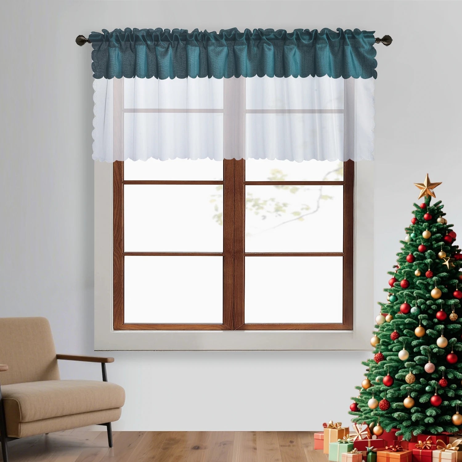 2PCS  rod pocket type Tulle Sheer joint with Blackout curtains