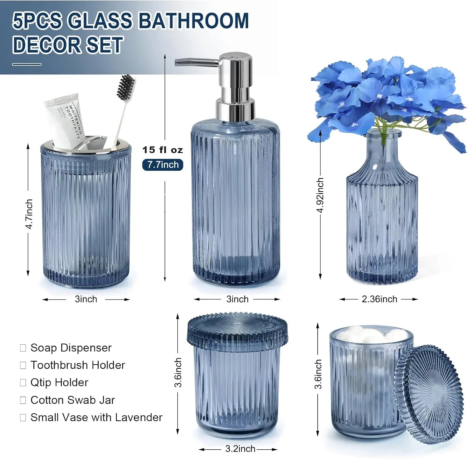 5-Piece Vintage Bathroom Accessories with Soap Dispenser, Toothbrush Holder, Qtip Holder & Small Vase