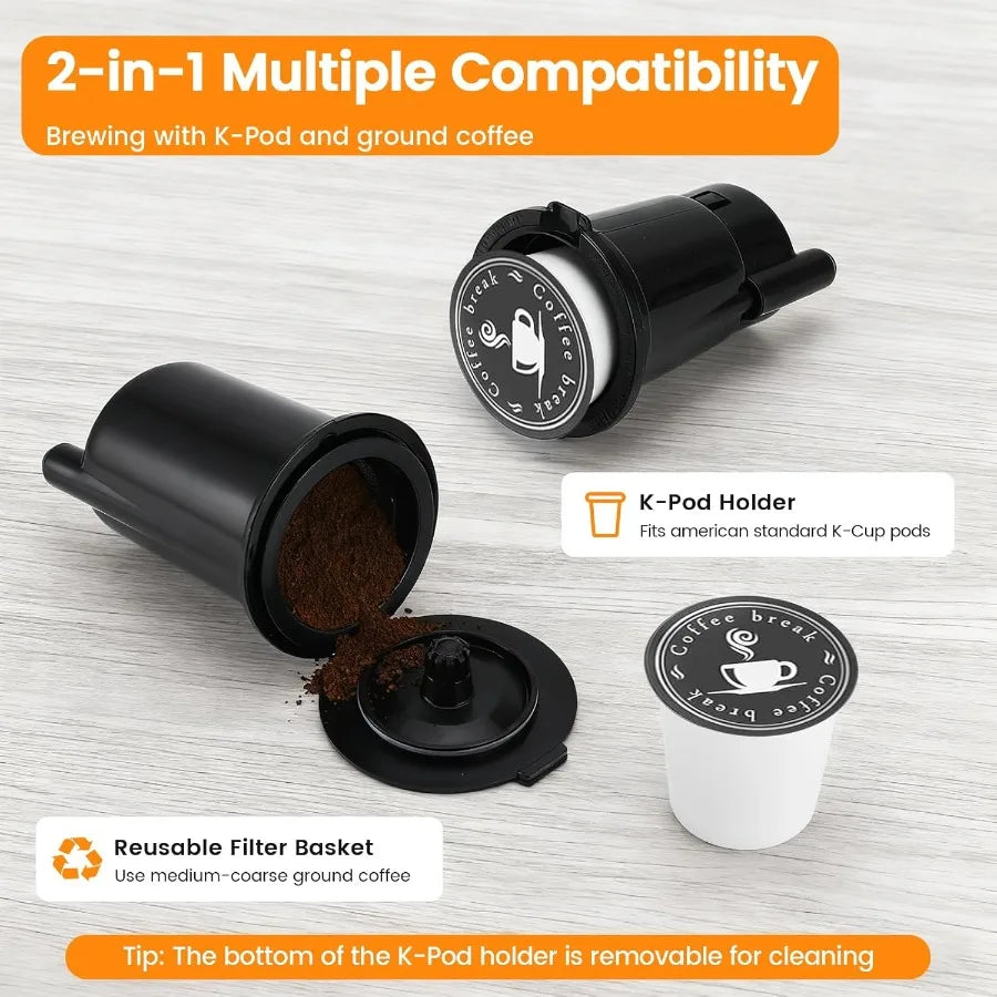 Single Serve Coffee Maker for K-Cup Pod and Grounds Hot and Iced Coffee Maker with Strong Button Feature 6 to 14oz Brew Sizes