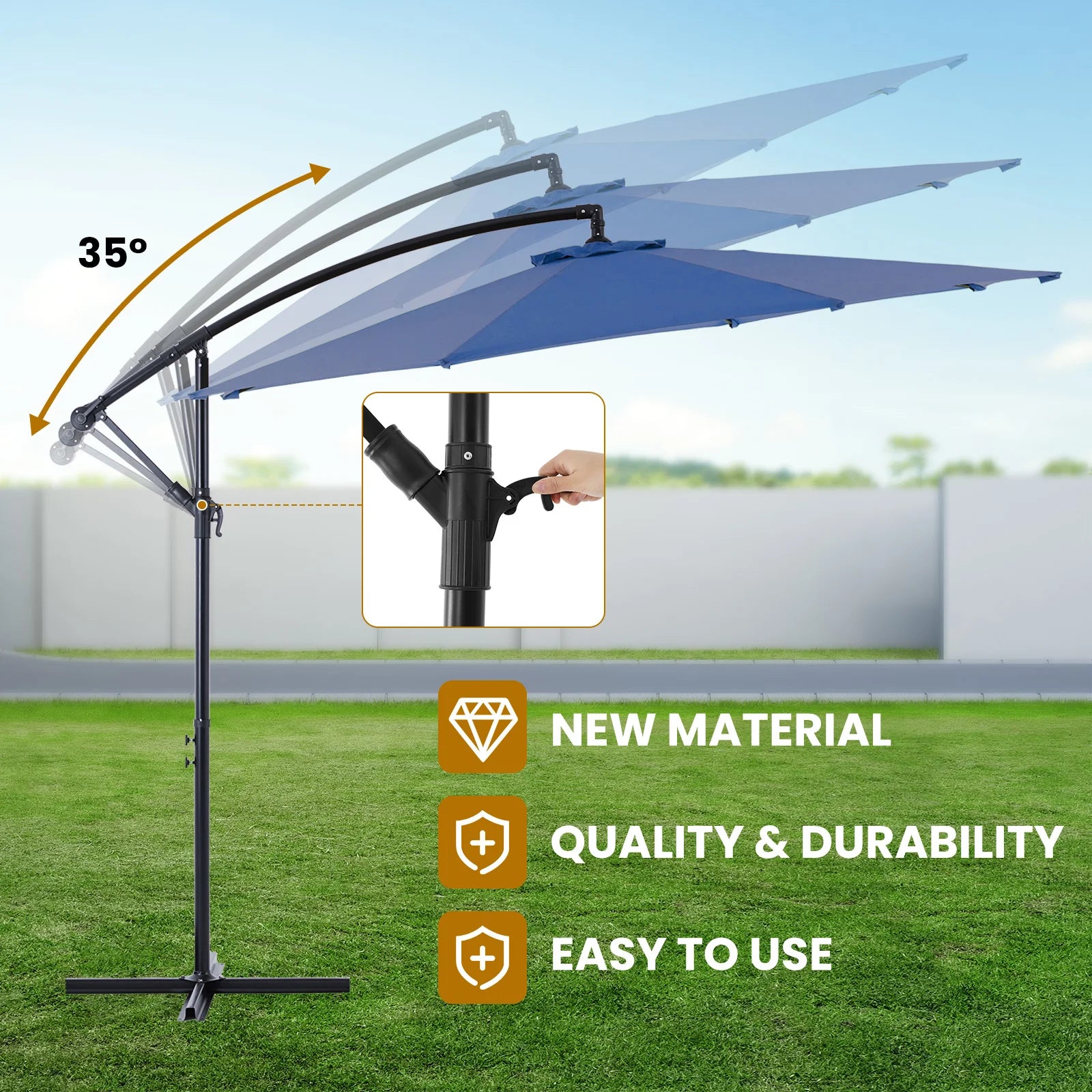 10FT Outdoor Patio Umbrella Hanging Cantilever with Easy Tilt Adjustment UV Protection 8 Sturdy Ribs