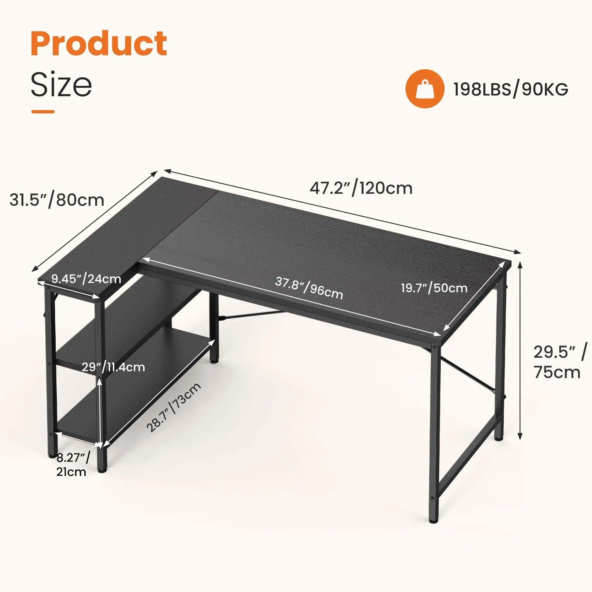 L Shaped Desk 47 Inch Computer Desk with Reversible Storage Shelves