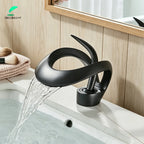 Waterfall Creative Bathroom Basin Faucet Sink Faucet Deck Mounted Hot Cold Water Mixer Crane Brass Body Single Hole Taps