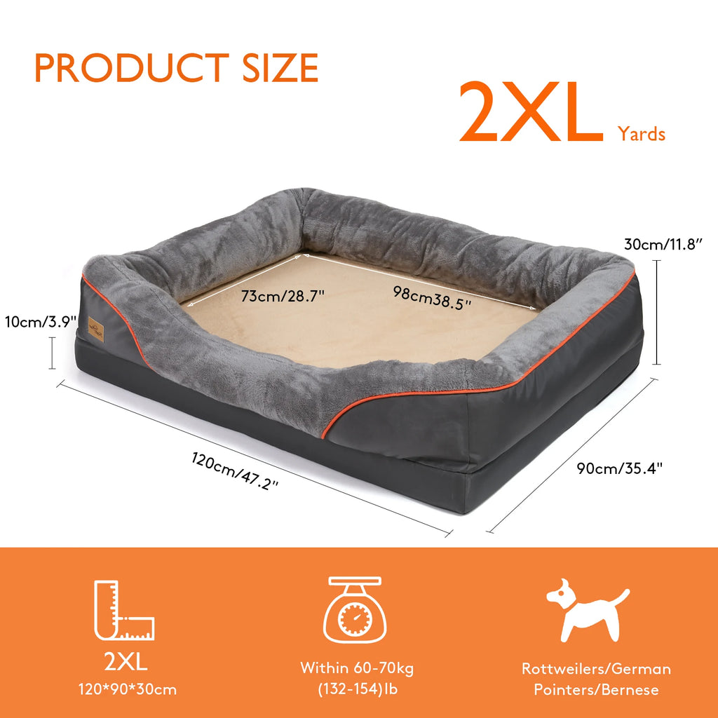 L XL 2XL 3XL Dog Bed, Super Soft Orthopedic Foam Pet Bed with Cotton-padded Bolster and Removable Cover
