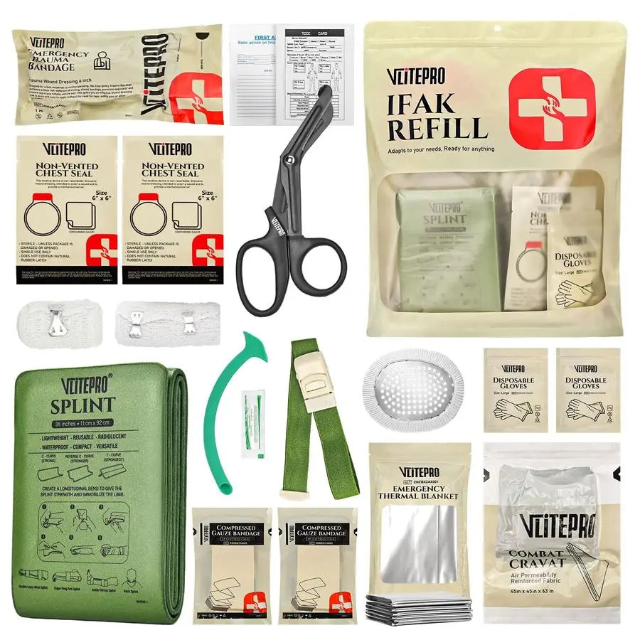 First Aid Kits Refill Supplies with Tourniquet, Emergency Trauma Bandage, Non Vented Chest Seal