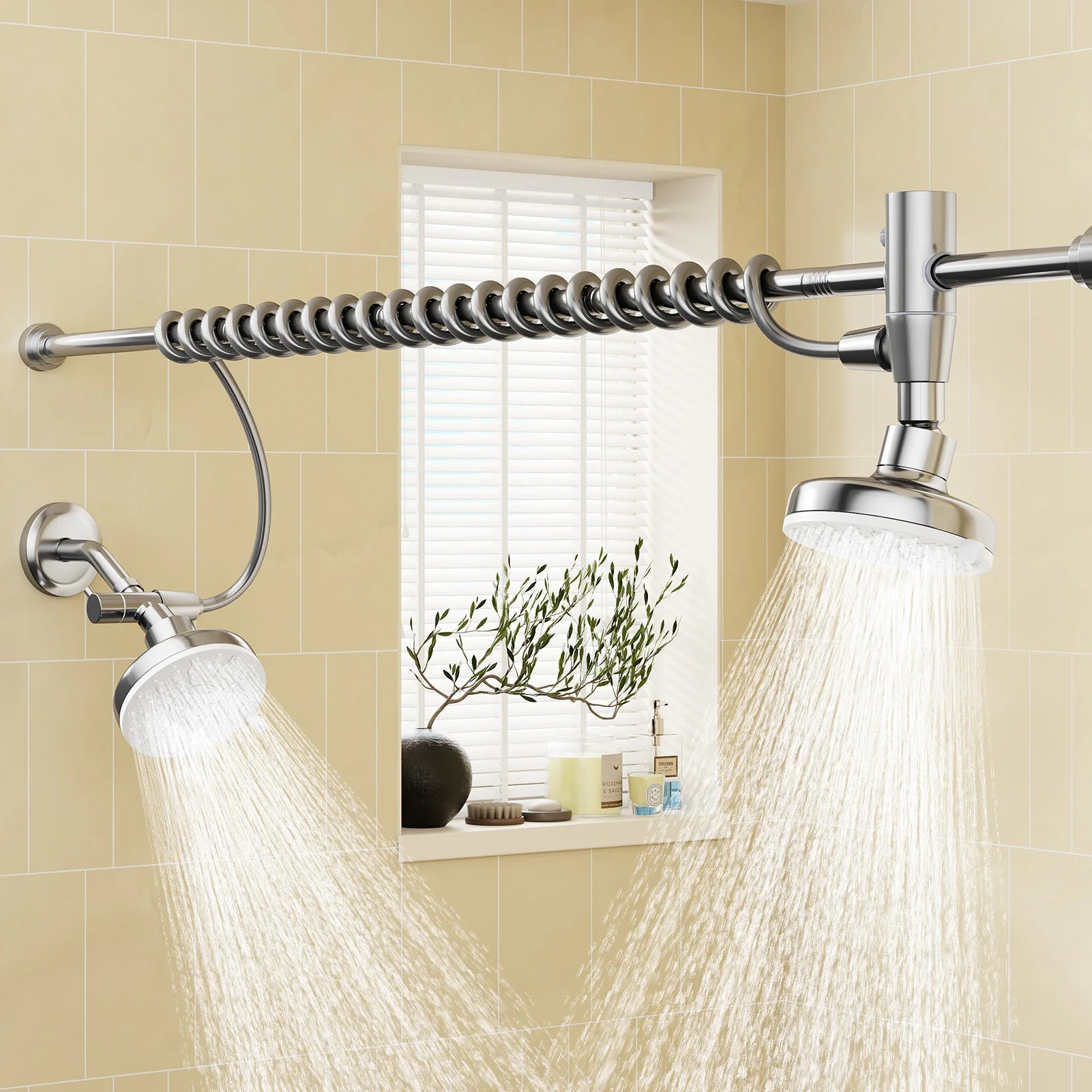 Dual Shower Head with Original Adjustable Slider, High Pressure Double Shower Head for Two