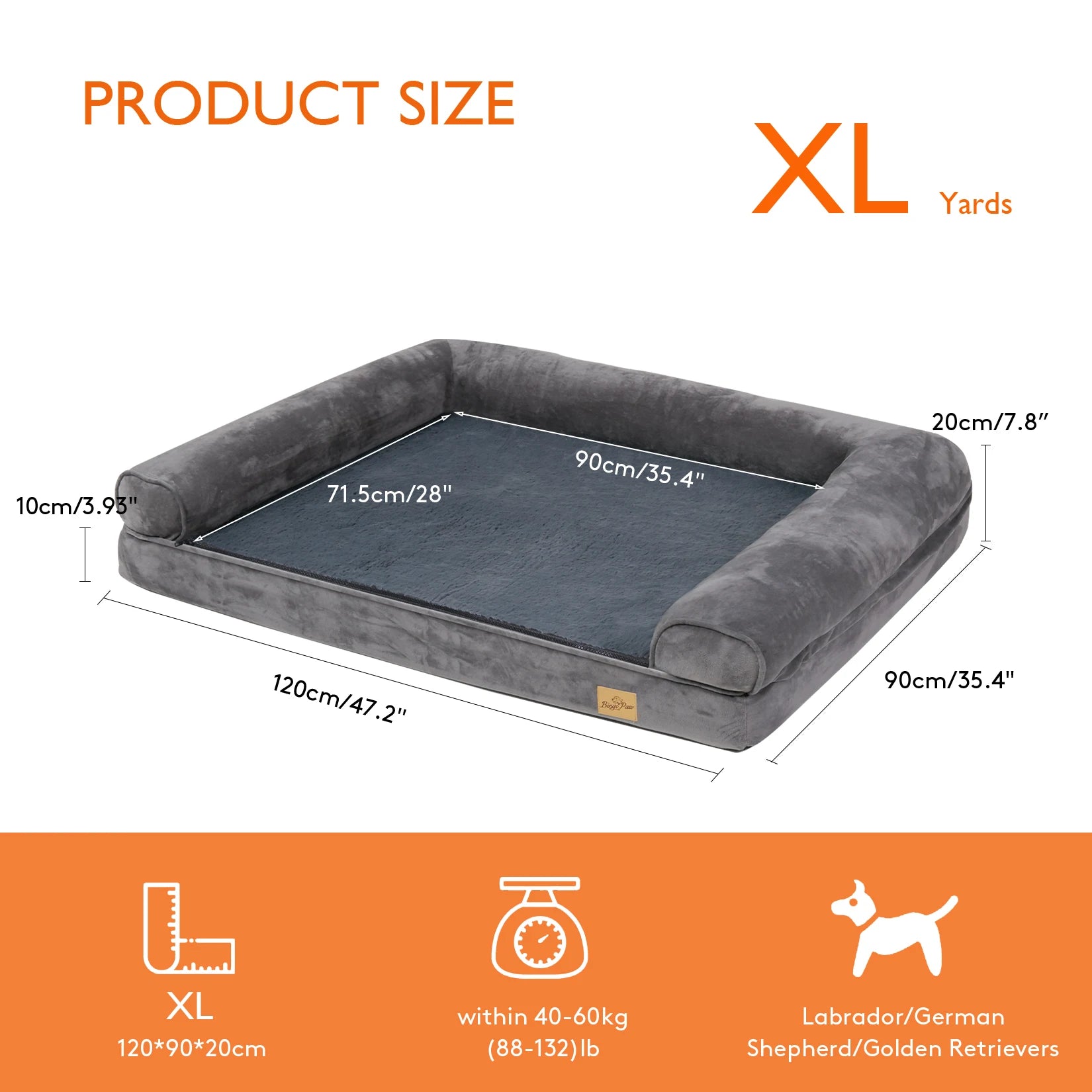 Extra Large Orthopedic Pet Mattress  with Removable Washable Cover Soft Sponge Foam