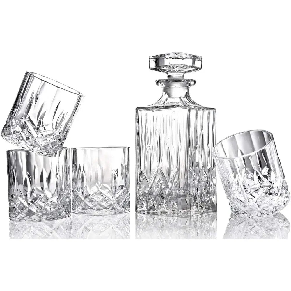 5-Piece Crystal Whiskey Decanter Set with 4 Glasses