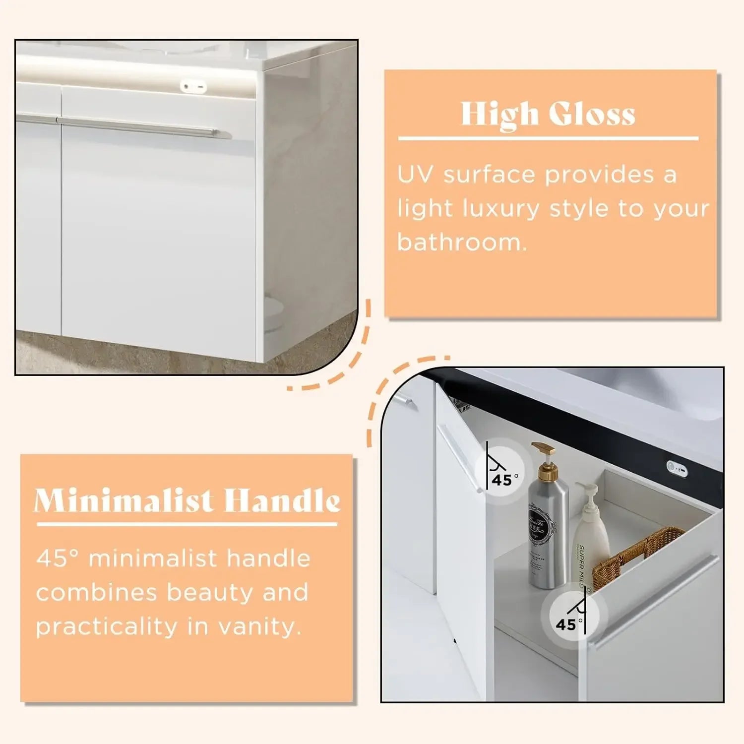 60" Floating Bathroom Double Vanity with Sink Combo