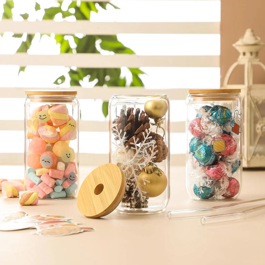 16 Pack Customizable Glass Cups with Lids & Straws, 16 oz Tumblers for Iced Coffee, Tea, Homemade Drinks