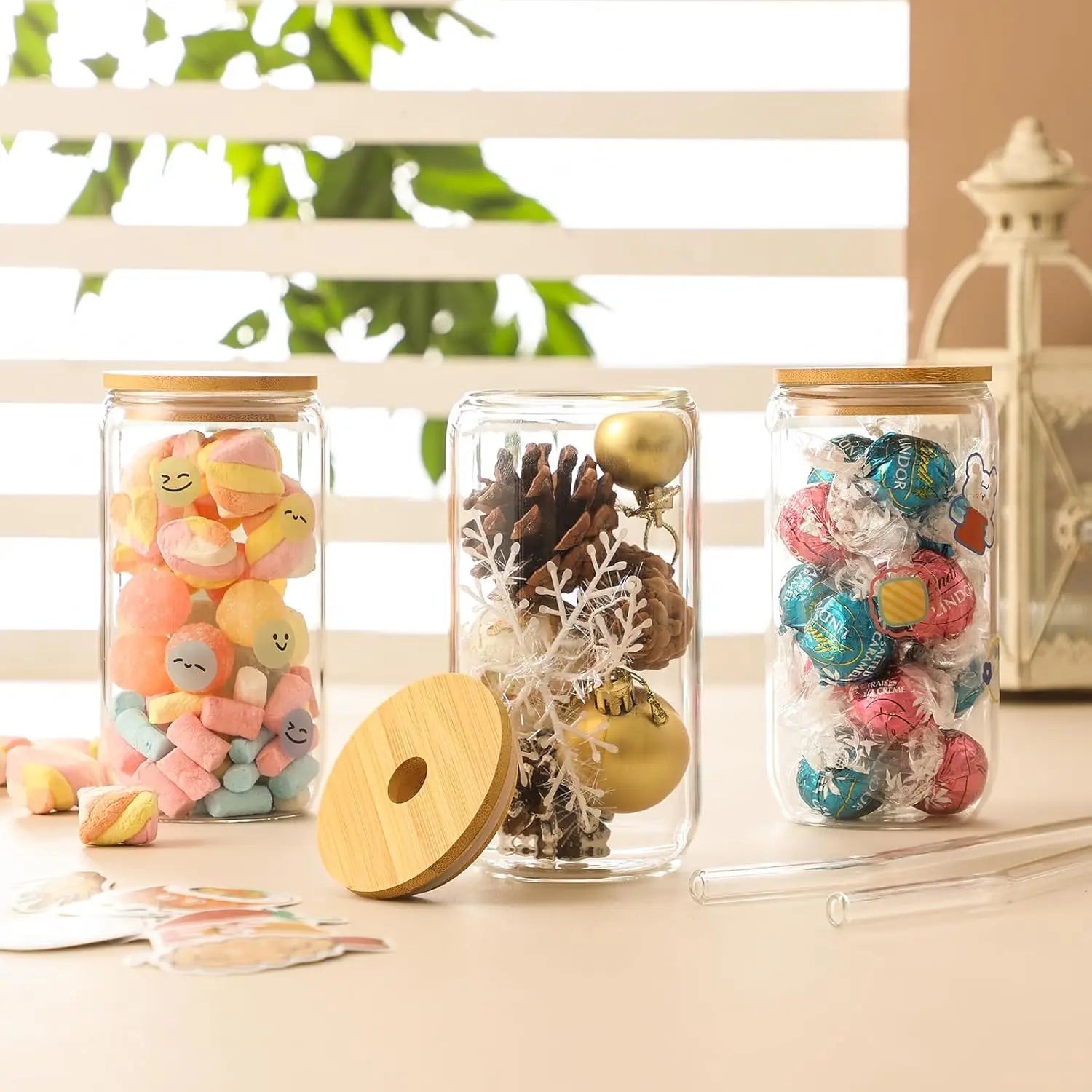 16 Pack Customizable Glass Cups with Lids & Straws, 16 oz Tumblers for Iced Coffee, Tea, Homemade Drinks