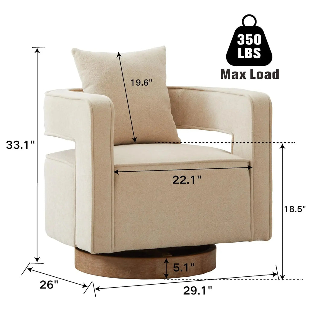 Upholstered Swivel Accent Chair Set of 2 Linen Open Back Barrel Chair with Pillow