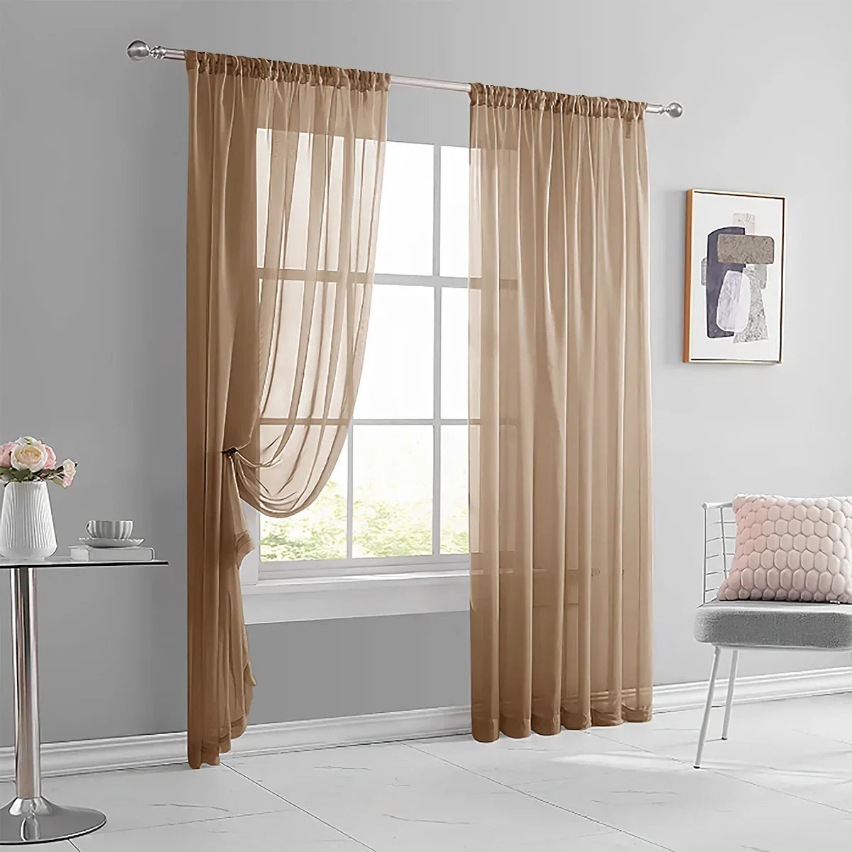 1pc Modern Solid Colour Sheer Curtain