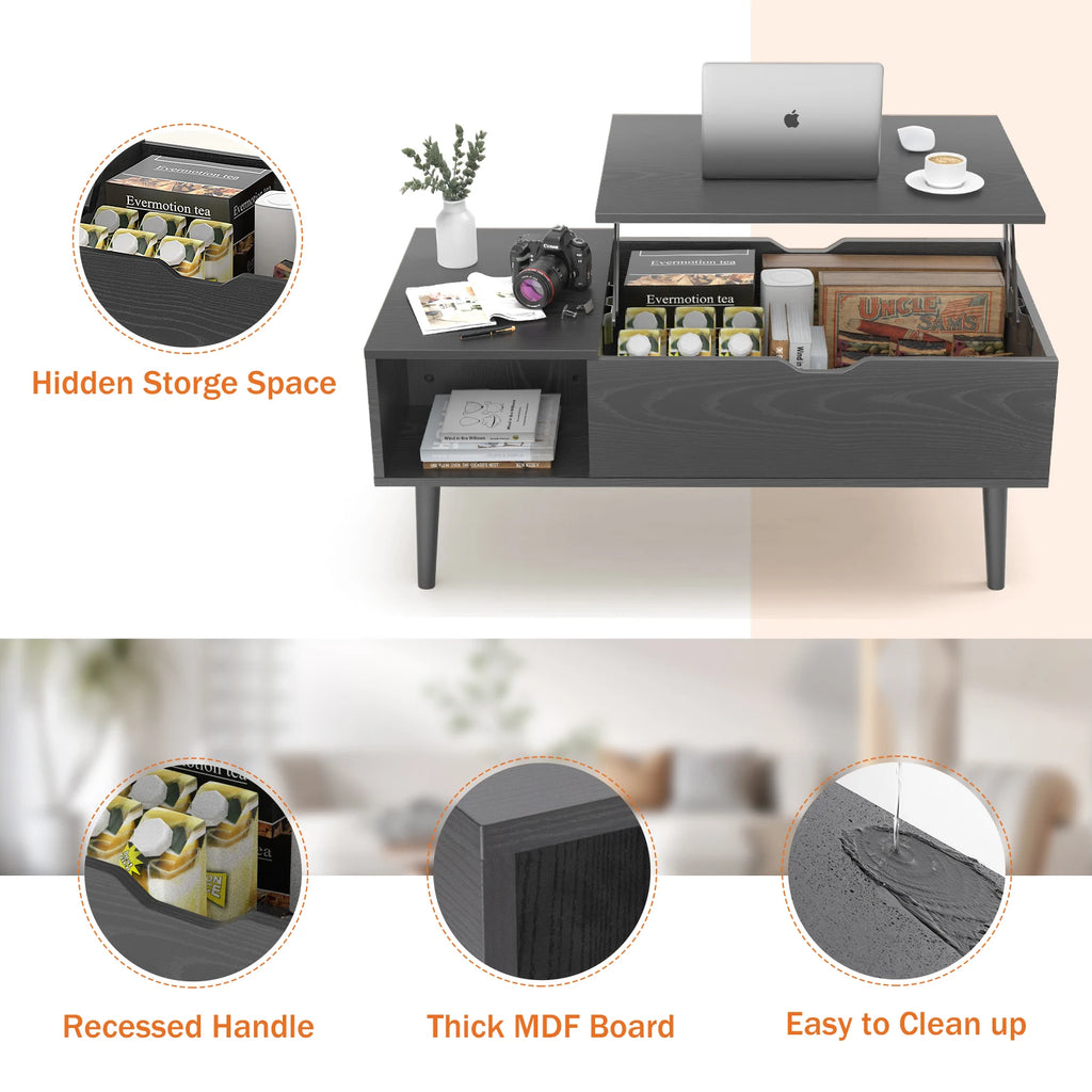 Lift Top Coffee Tables For Living Room 39.37"x19.7" Wood Dining Tables Adjustable Storage Shelf Easy Lift Or Lower