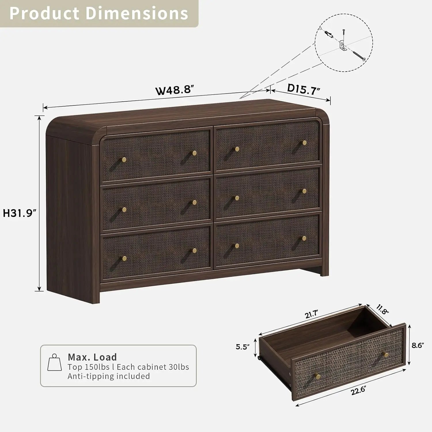 49'' Rattan Dresser with Ample Storage