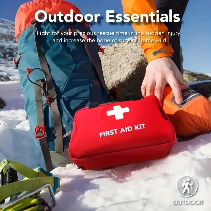 Portable First Aid Kit for Camping, Hiking, Hunting. Includes Scissors, Tweezers, Bandages, Outdoor Emergency Supplies.