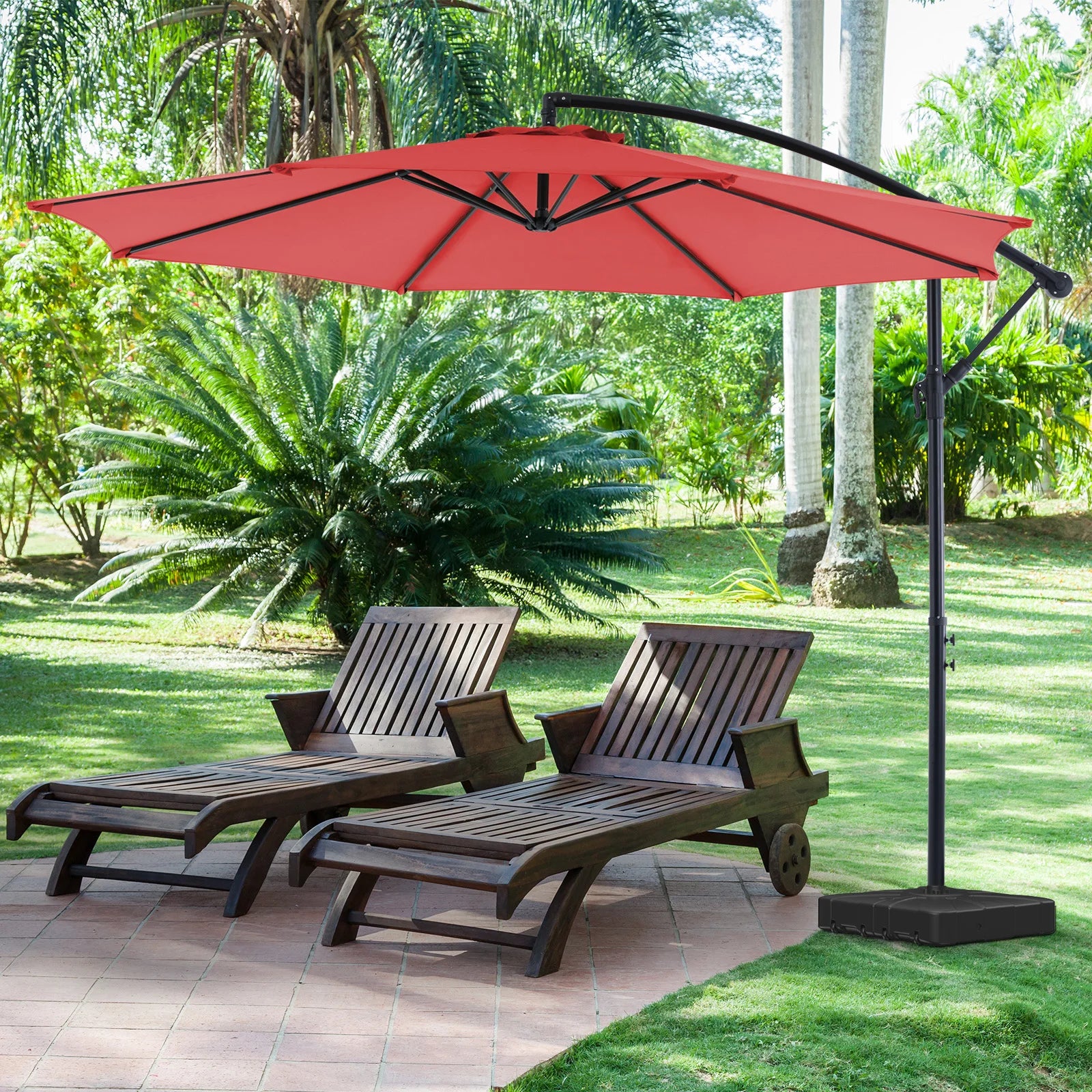 10FT Outdoor Patio Umbrella Hanging Cantilever with Easy Tilt Adjustment UV Protection 8 Sturdy Ribs