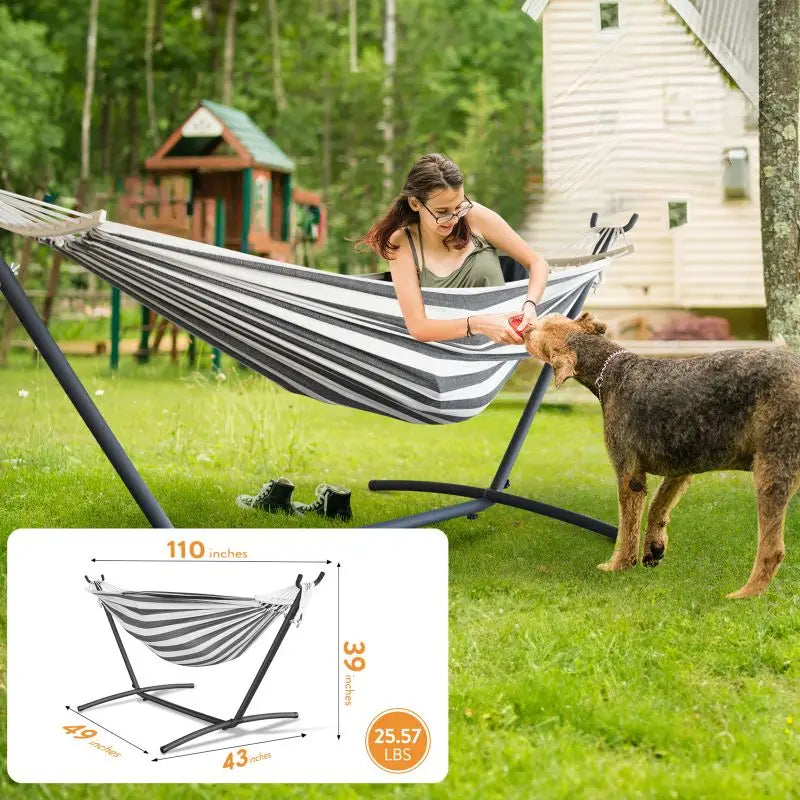 Hammock with Adjustable Stand- Stylish Storage Bag, 600lb Capacity