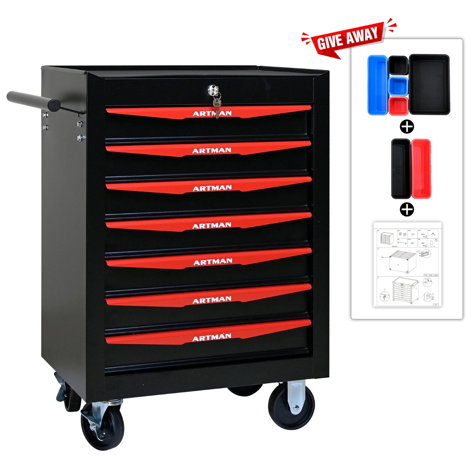 Rolling Metal Tool Chest with 7 Drawers