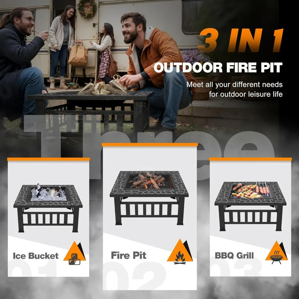 Devoko Outdoor Fire Pit, 32 Inch Firepit Table Metal Outdoor Fireplaces with Waterproof Cover