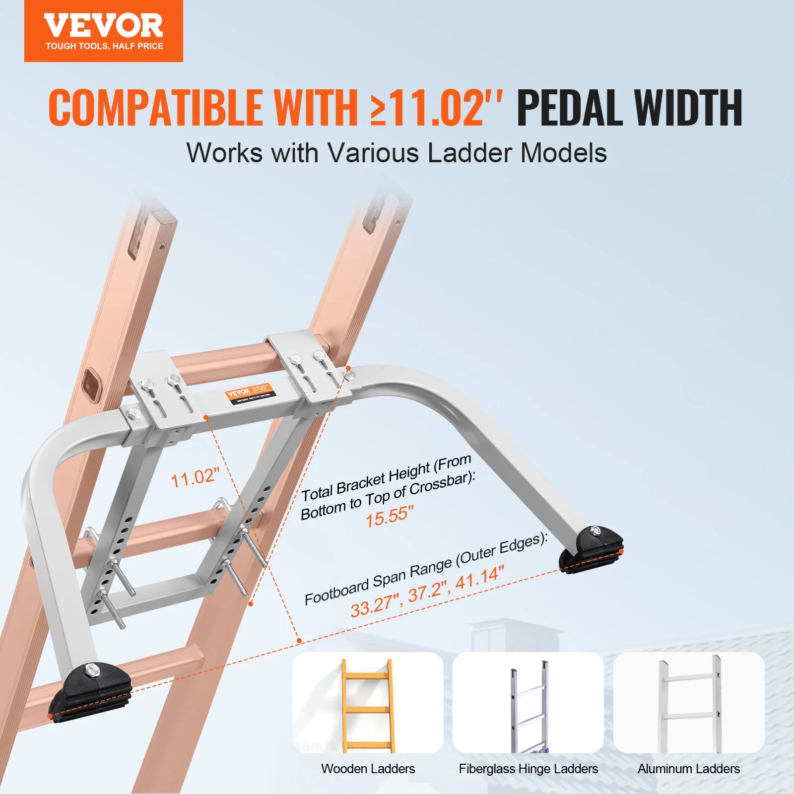 Heavy Duty Steel Ladder Stabilizer with Wing Span/Wall Extension Accessory for Roof