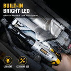 3/8" Cordless Ratchet Wrench Set, 60FT-LBS(80N.m) Electric Ratchet, 12V Set with Variable Speed, 6 Sockets, LED Light, 1/4" Adapter,1/2" Adapter,2 Batteries