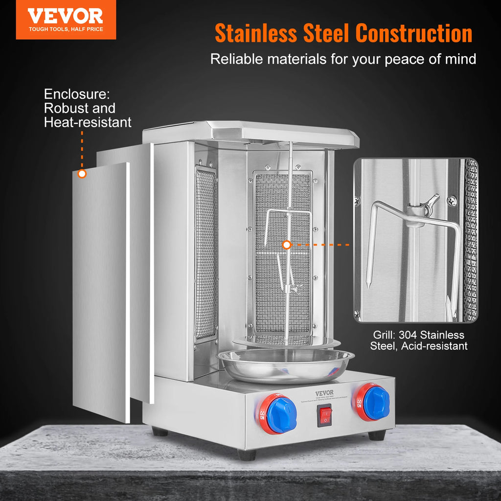 Shawarma Grill Machine13 lbs Chicken Shawarma Cooker Gas Vertical Broiler Gyro Rotisserie Oven Doner Kebab for Home