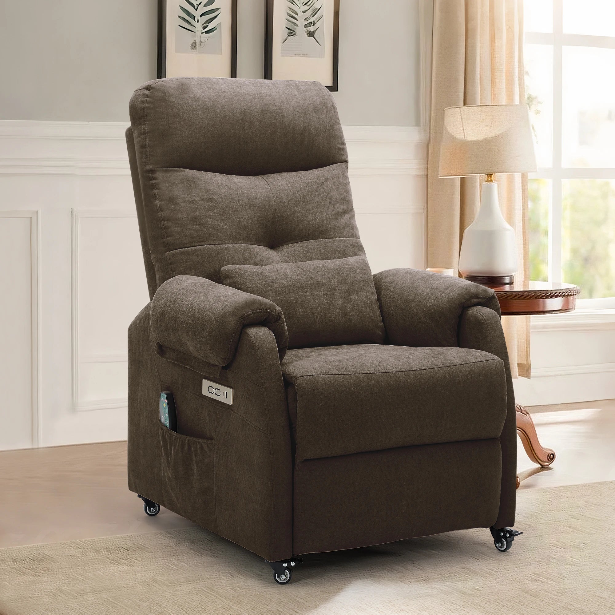 Power Small Recliner Chair for Small Spaces with Wheels and USB Ports