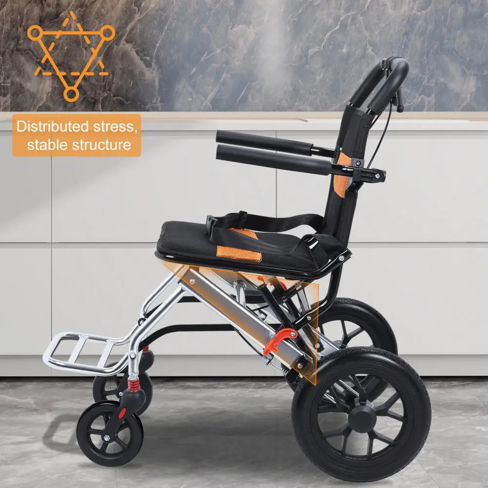 Lightweight Foldable Transport Wheelchair, 15.75-inch Transport Chair With Handbrake