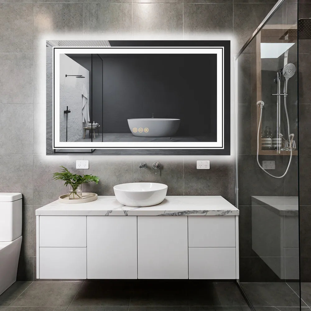 Large Full-Length Mirror for Bathroom Double Sink with 3-Color Lights Adjustable