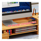 Wooden Desk Organizer Home Office Monitor Stand Riser with Lockable Drawer and Cable Management