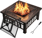 Devoko Outdoor Fire Pit, 32 Inch Firepit Table Metal Outdoor Fireplaces with Waterproof Cover