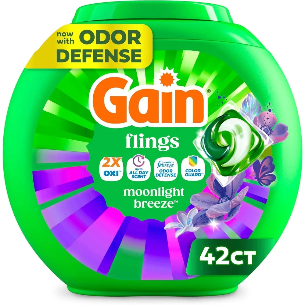 4-in-1 Laundry Detergent Pods Pacs with Odor Defense and Color Guard, Moonlight Breeze Scent for Clean Fresh Clothes, 42 Count Liquid Washing Capsules
