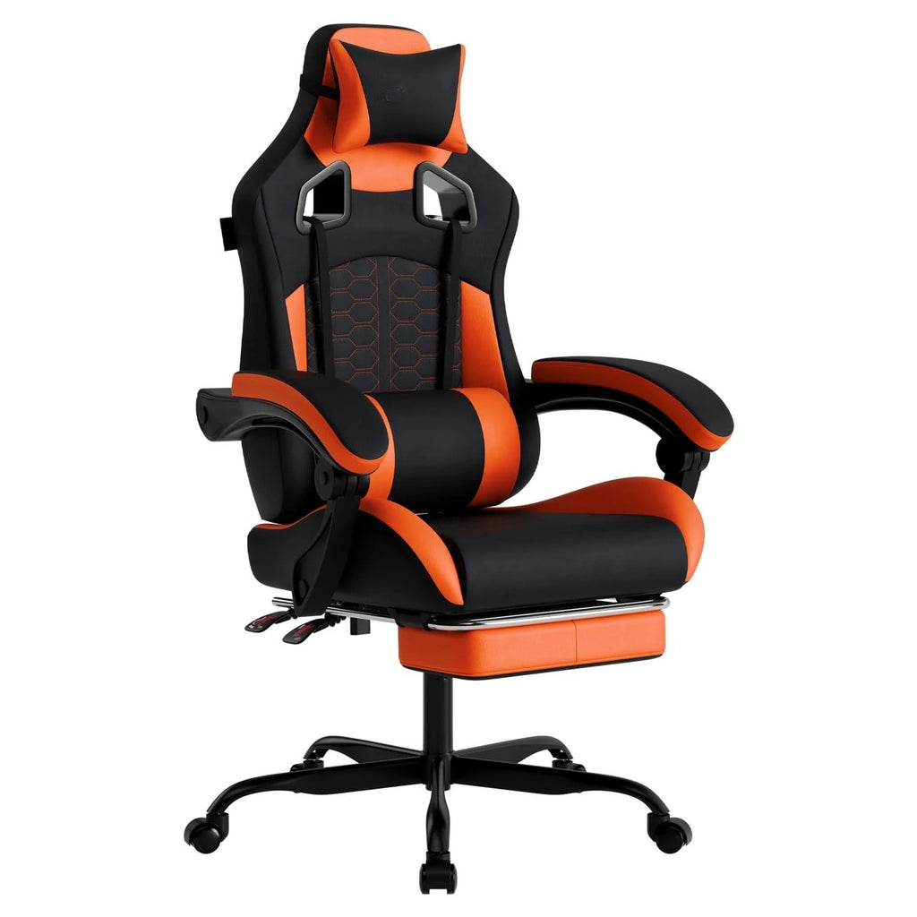 Ergonomic Massage Gaming Chair with Footrest Headrest Lumbar Support High Back Leather 300LBS
