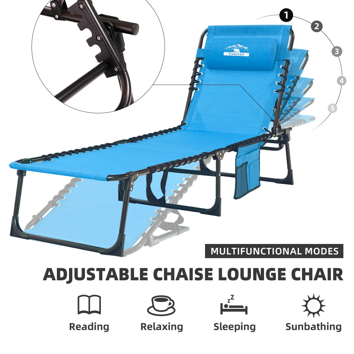 2-Pack, 5 Positions Folding Patio Chaise Lounges Foldable Patio Sun Chairs Lay Flat Recliner