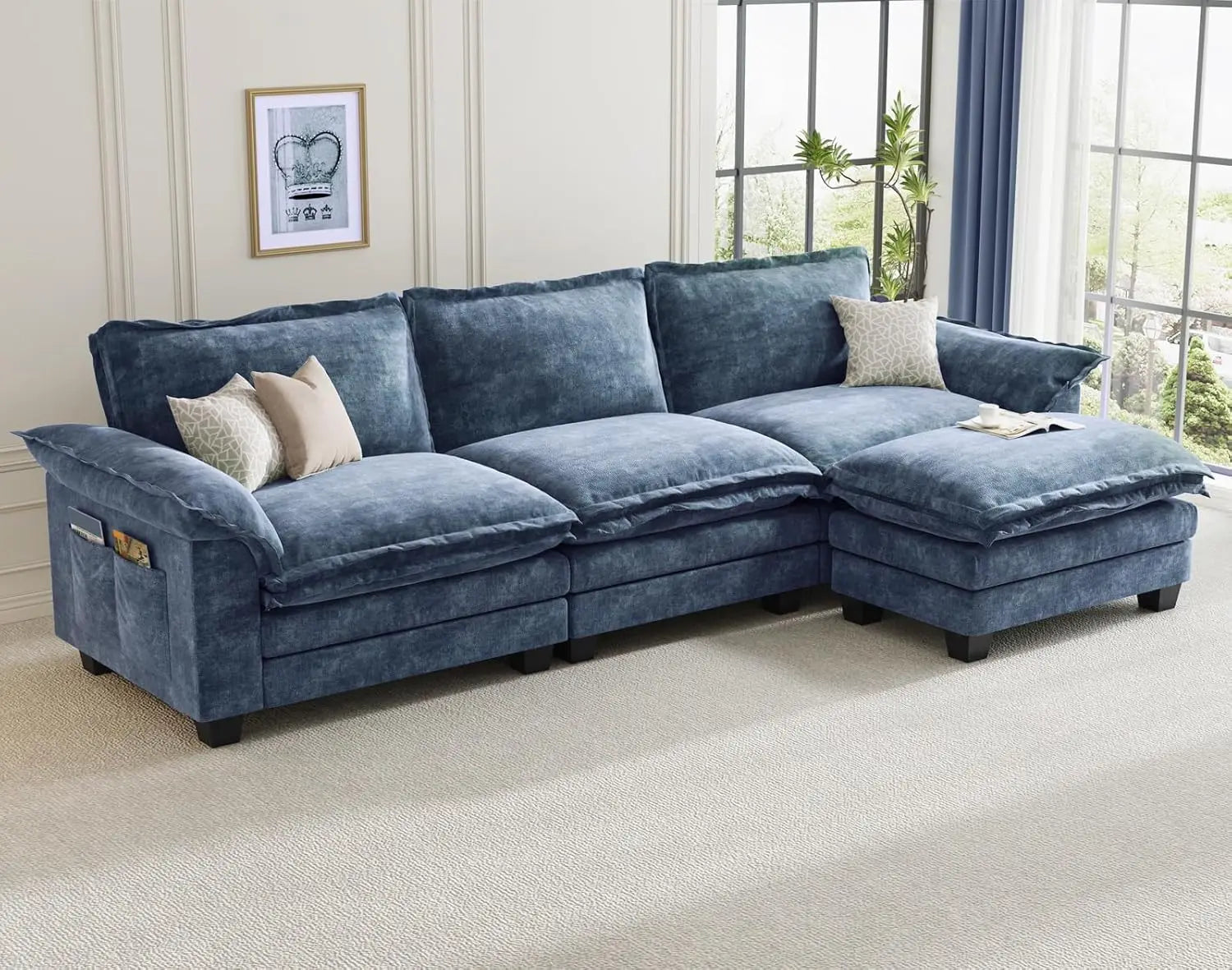 U-Shaped Modular Sectional Sofa, Cloud Couch with Ottoman,