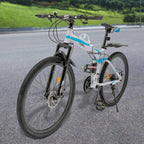 26 Inch Folding Mountain Bike 21-Speed High-carbon Steel MTB with Dual Disc Brake System Adult Mountain Bicycle Height Adjustable for Men Women,