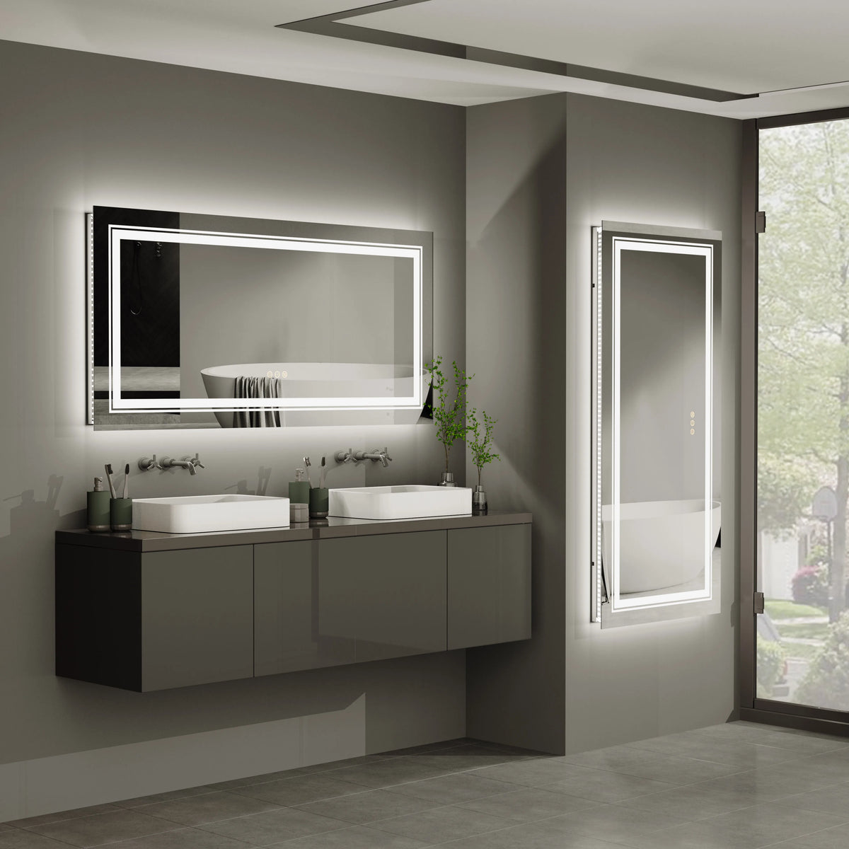 48"X24" LED Bathroom Mirror with Lights, Anti-Fog, Dimmable, Backlit + Front Lit, Lighted Bathroom Vanity Mirror
