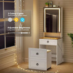 Small Compact Makeup Vanity Set with Hidden Storage Stool, Glass Top Dressing Table