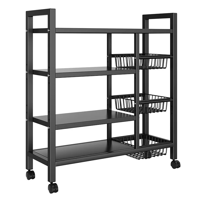 Multi-functional removable cabinet storage rack, 4 layers of black metal rack, multi-layer vegetable and fruit storage rack