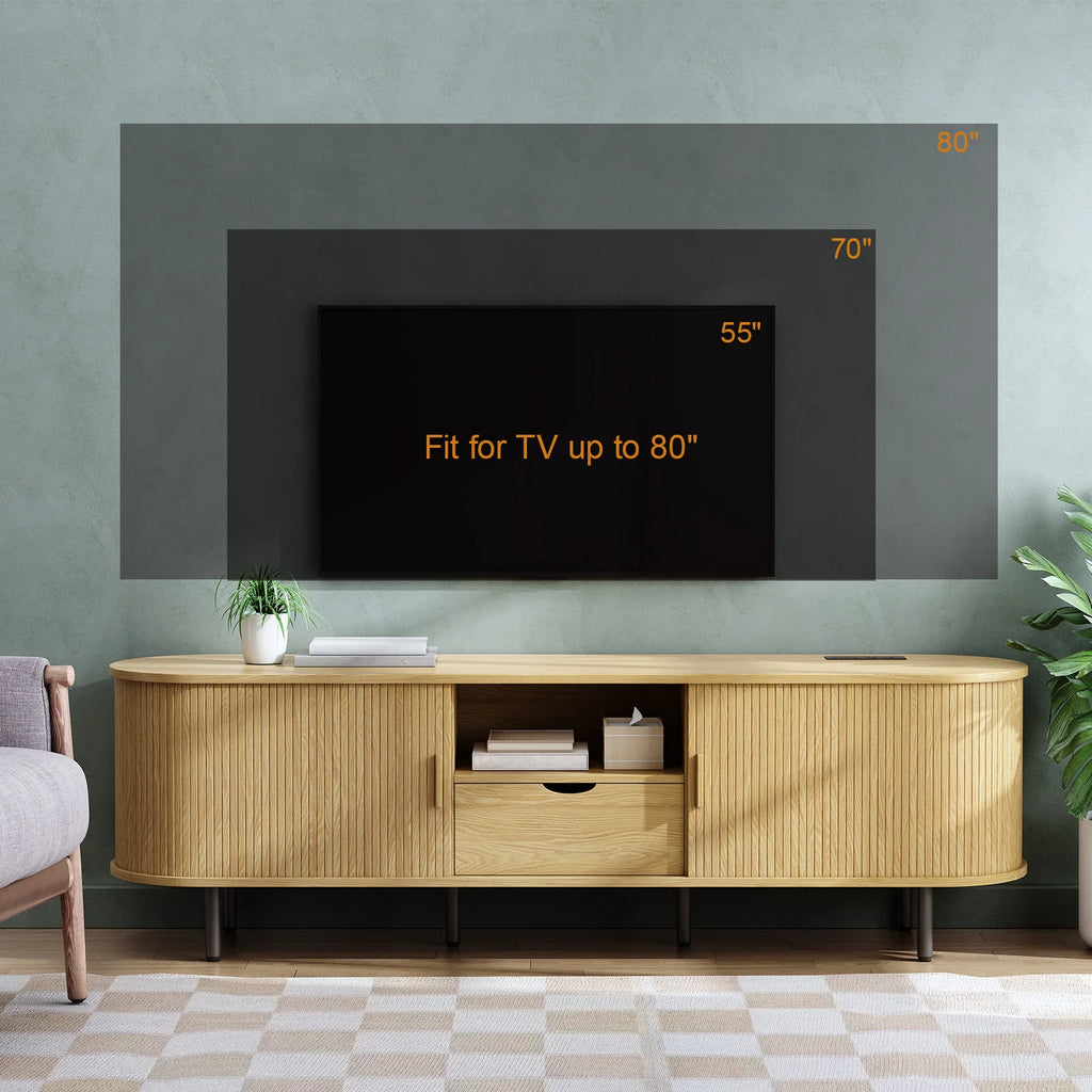 69" TV Stand w/ Power Outlet for TVs up to 80", Entertainment Center w/ Storage & Drawer, TV Console w/ Adjustable Shelves