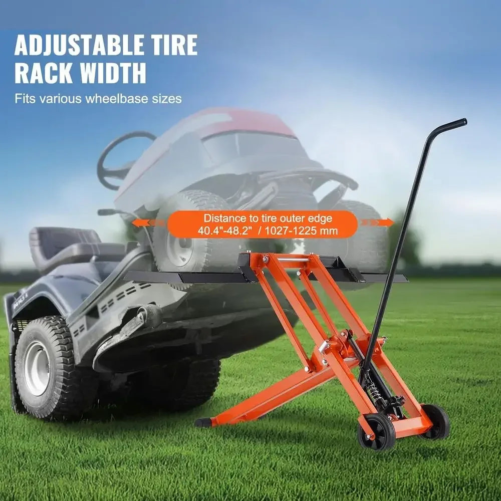 Hydraulic Jack, 500 lbs Capacity, Solid Carbon Steel, Adjustable for Riding or Zero Turn