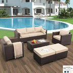 6 Pieces Wicker Sofa Set with Outdoor Couch Patio Chairs Storage Coffee Table