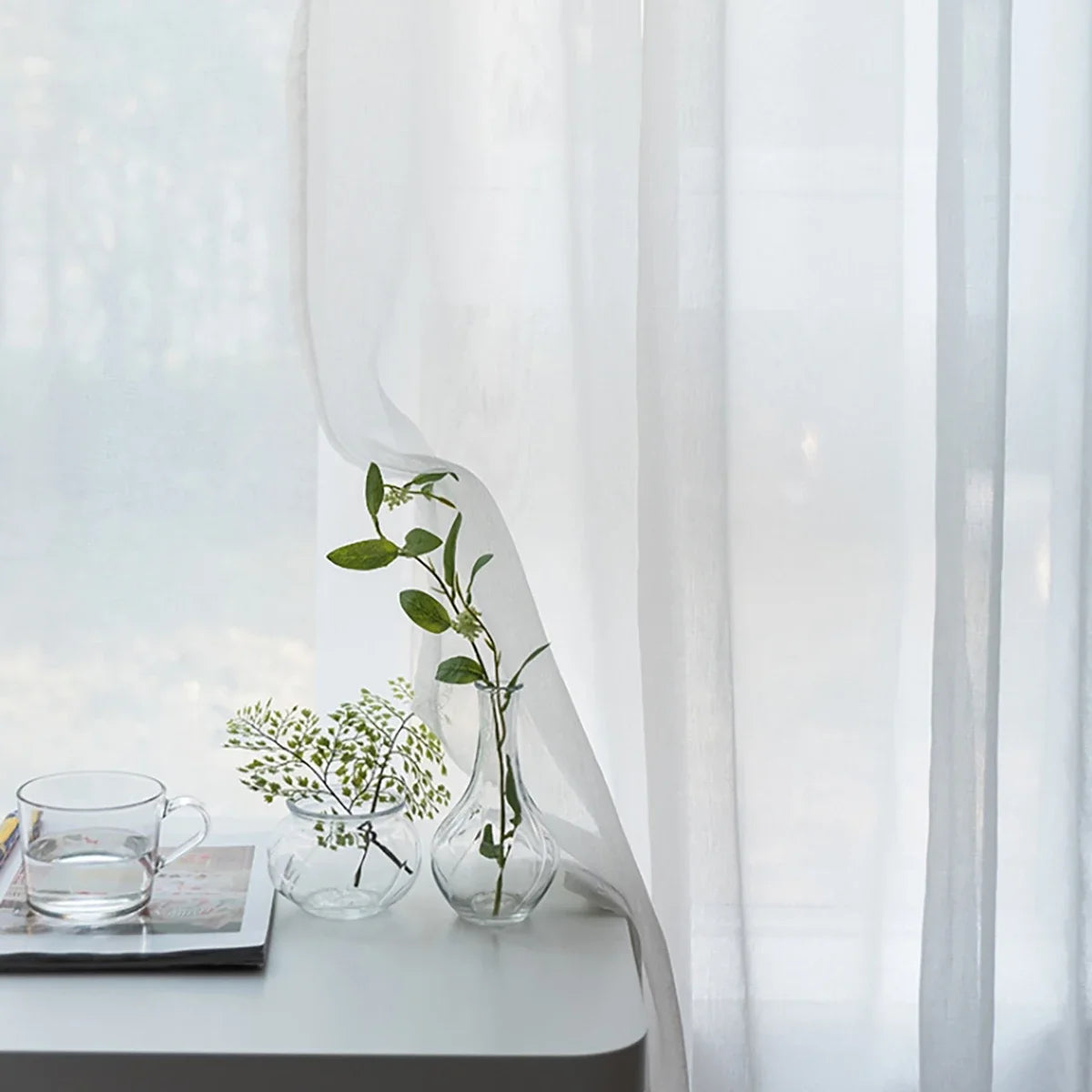 1pc Modern Solid Colour Sheer Curtain