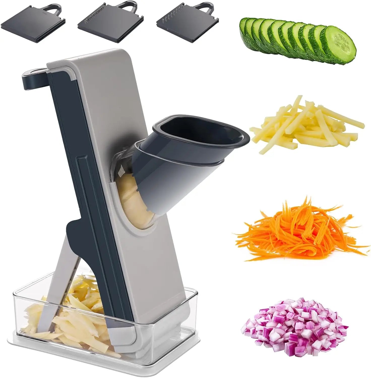 Vegetable Fruit Mandoline Slicer Manual Cutter 4-in-1 Slicing Machine with Thickness Adjuster