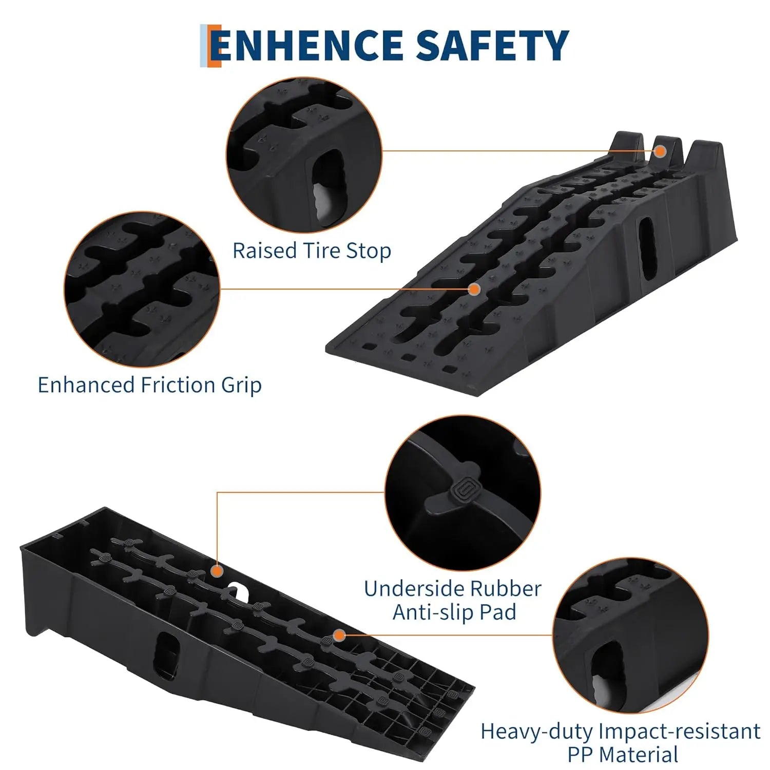 2Pcs Car Ramps for Oil Change, 12,000 LB(5 T) Capacity, Low Profile 6.25 in Lift Vehicle Service Ramps for Trucks, SUVs, Cars
