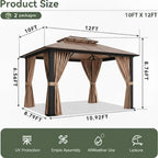 10x12ft Hardtop Gazebo with Double Roof, Curtains & Netting - All-Weather Aluminum Frame
